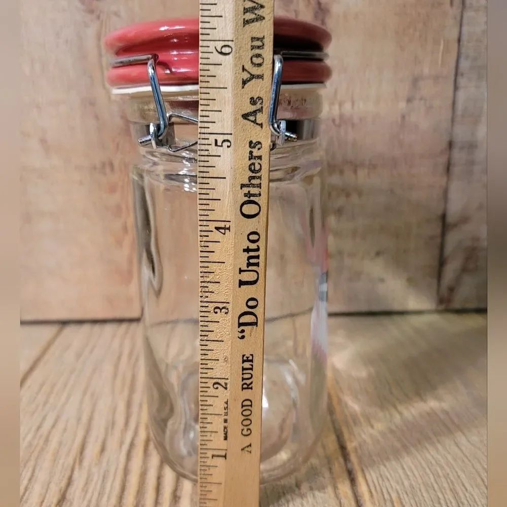 Canning Glass Jar Flip Red Ceramic Top Wire Clasp Vintage 6.5 Inches Tall Gift